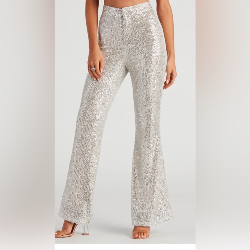 Silver Sequin Flare Pants
